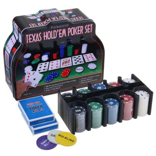 Покер, набор для игры (карты 2 колоды микс, фишки с/номин. 200 шт,сукно 60х90 см)