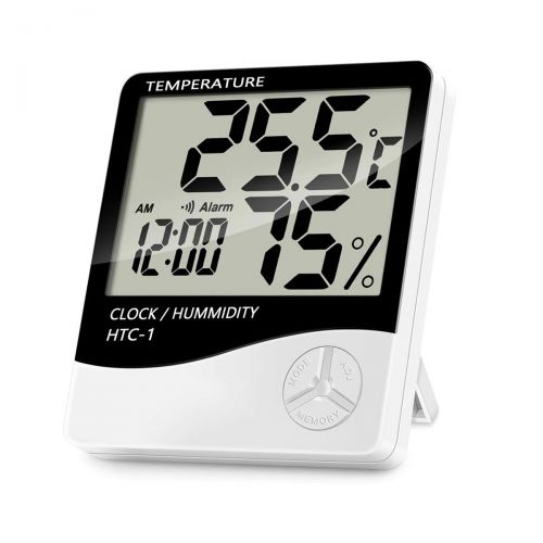 Цифровой термометр-гигрометр HTC-1, с часами и будильником