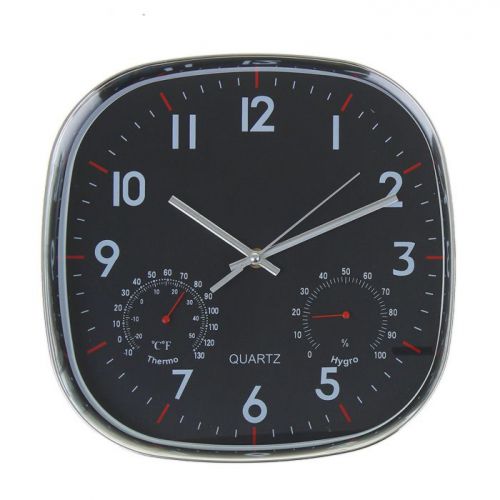 Часы настенные черные, Классика с гигрометром и термометром