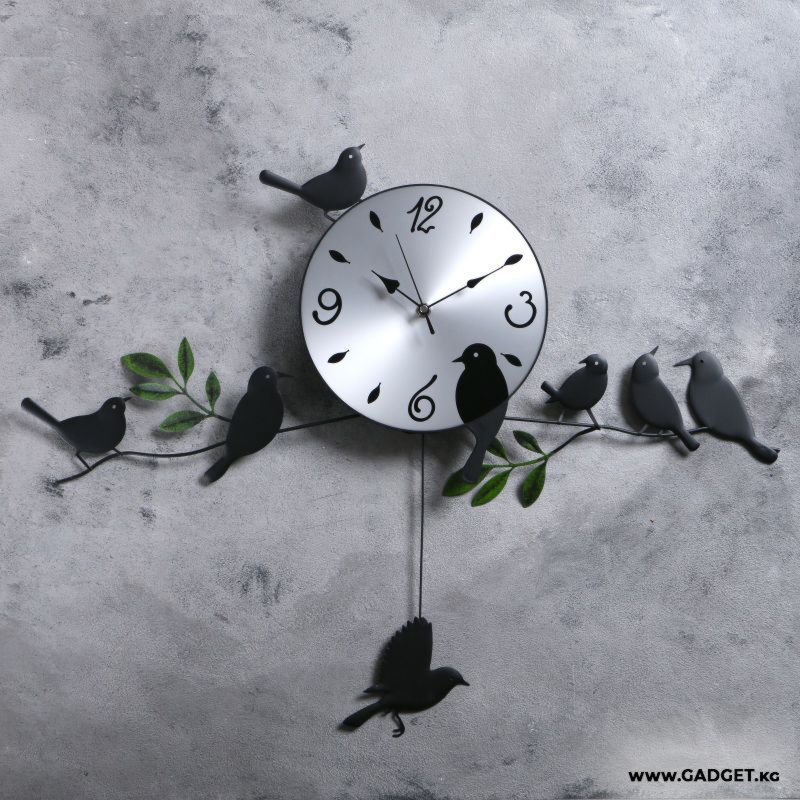 Часы настенные, серия: Природа, "Птички на веточке", с маятником