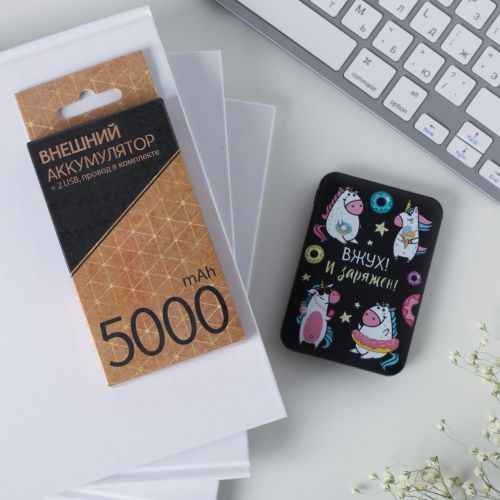 Портативный аккумулятор, «Единорог Вжух и заряжен» 5000 mAh, 2 USB-разъёма