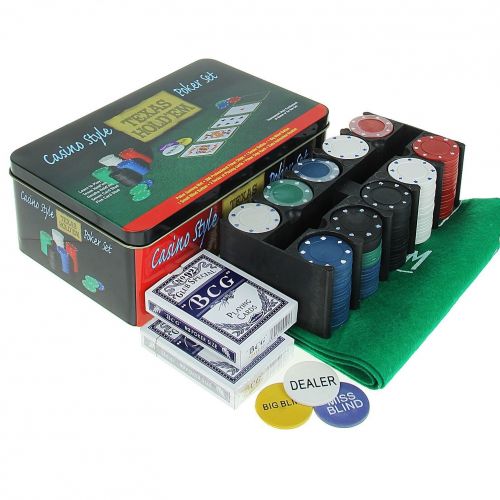 Покер, набор для игры (карты 2 колоды, фишки 200 шт, сукно 60х90 см)