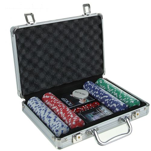 Покер в металлическом кейсе (карты 2 колоды, фишки 200 шт, 5 кубиков)