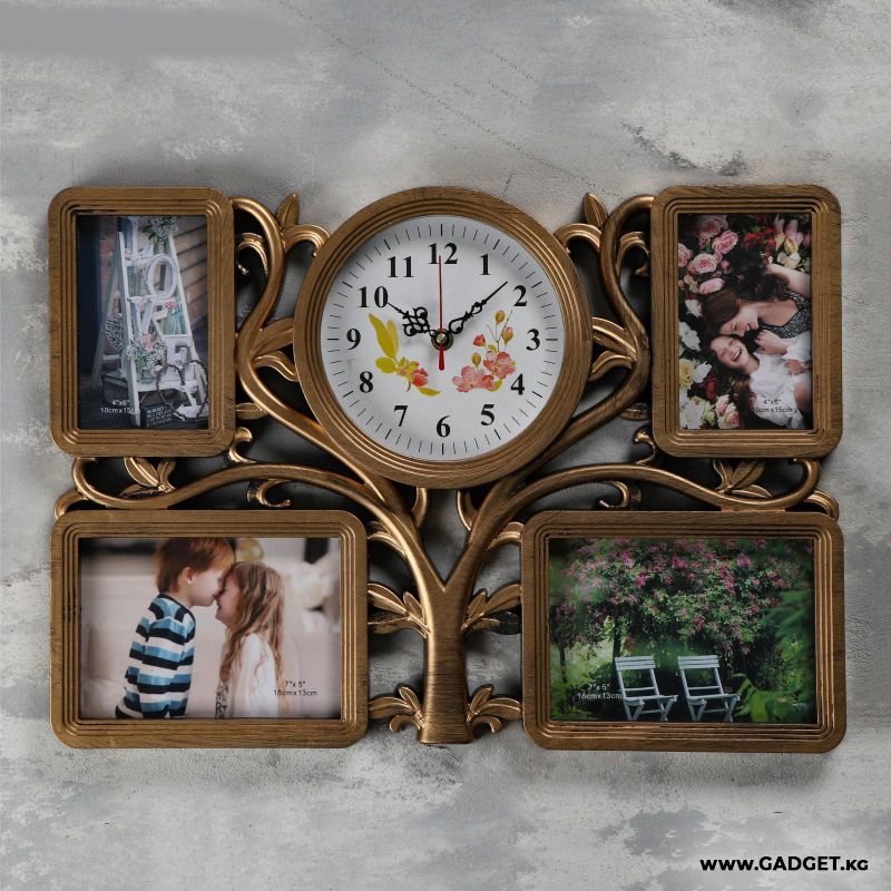 Фоторамка + Часы настенные, "Семейное дерево", 4 фото