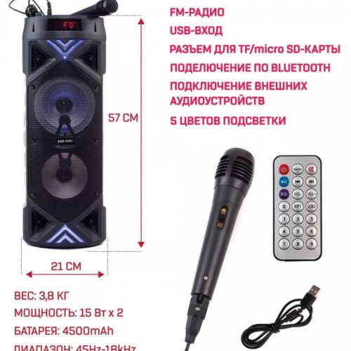 Портативная Bluetooth колонка BT Speaker ZQS-6201 с микрофоном и пультом ДУ