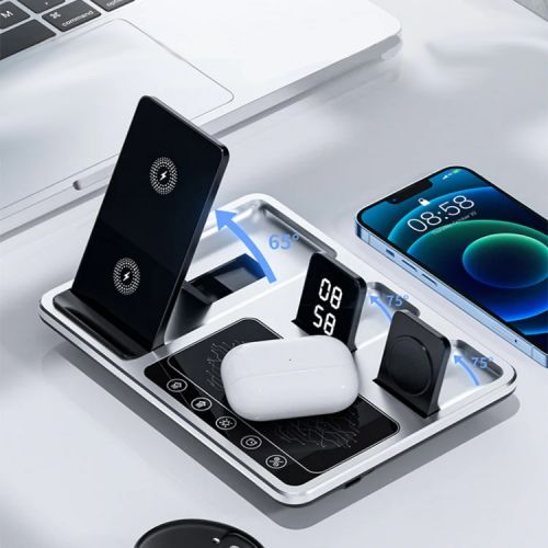 Док-станция 3в1 Wireless Charger R11, беспроводная зарядка + электронные часы