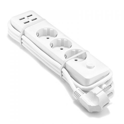 Удлинитель-Переноска с 3 розетками, 4 USB Портами SFC08-1