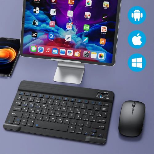 Беспроводная Bluetooth клавиатура с мышью для смартфонов и планшетов, Android,iOS с подсветкой 