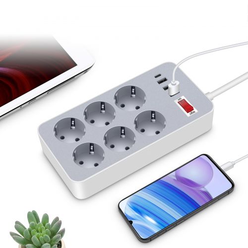 Удлинитель-Переноска с 6 розетками, 3 USB Портами и 1 TYPE-C Портом Power Strip