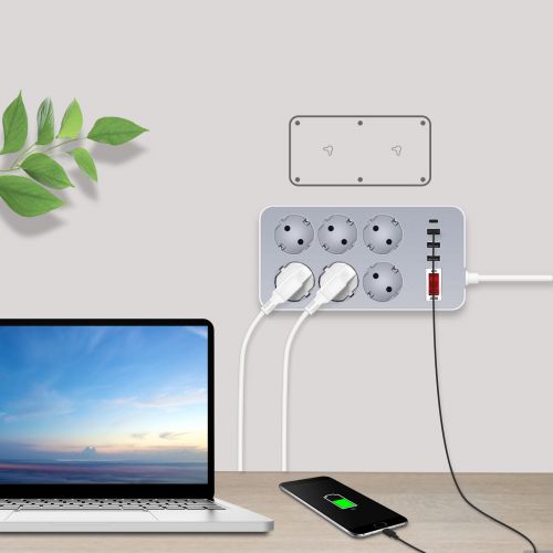 Удлинитель-Переноска с 6 розетками, 3 USB Портами и 1 TYPE-C Портом Power Strip