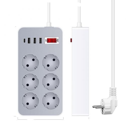 Удлинитель-Переноска с 6 розетками, 3 USB Портами и 1 TYPE-C Портом Power Strip