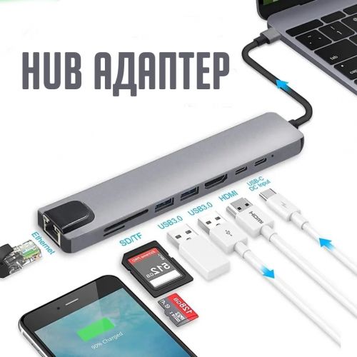 Адаптер-переходник Adapter 8 in 1 USB Type-C Hub