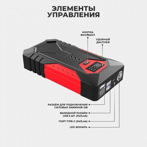 Пусковое зарядное устройство High Power Jump Starter 12000 Mah в чехле