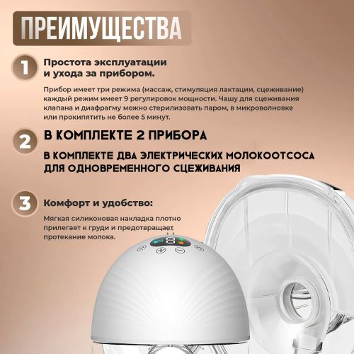 Электрический двойной молокоотсос Wearable Electric Breast Pump