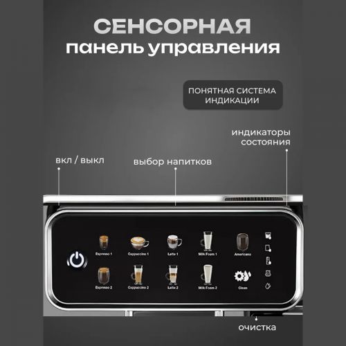 Кофеварка автоматическая зерновая c кофемолкой и капучинатором, кофемашина ЖАCoffee