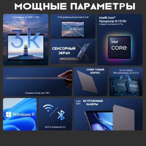 Ноутбук-планшет Acer ETPad Max 12.96", Intel Core i3-1215U/ (16GB+512GB)
